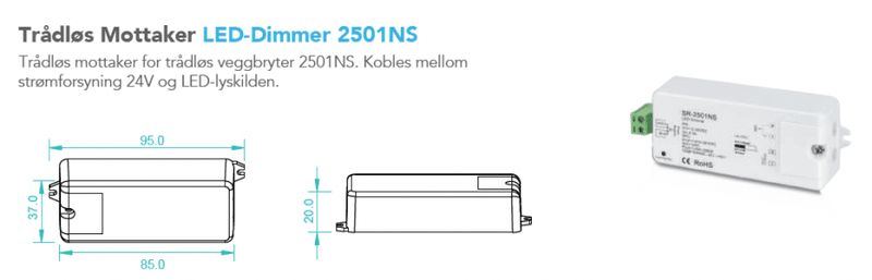 Trådløs Dimmer, 12-24 volt, SR1009CS