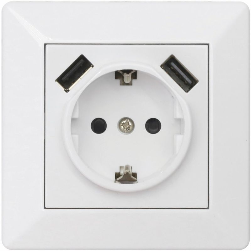 Delta Stikkontakt med USB-uttak, Enkel + 2xUSB, innf. RAL 9003